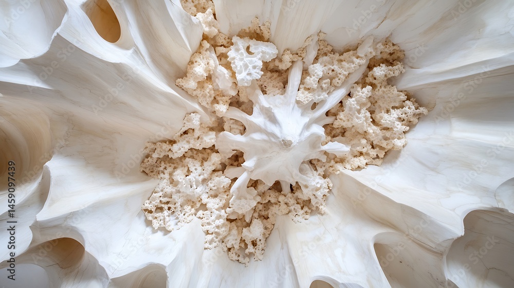 Poster abstract white sculptural artwork resembling coral reef formations, featuring intricate textures and