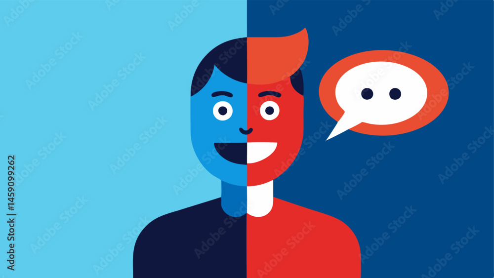 Poster split view a split illustration showing the same character in two contrasting poses. on the left the
