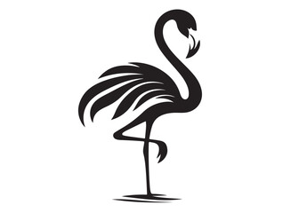 Vector flamingo logo silhouette vector, silhouette of flamingo logo icon, tropical wildlife flamingo logo silhouette, simple black an white flamingo vector silhouette isolated on a white background