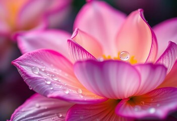Fototapeta premium Vibrant petals, pollen, dew drops, soft focus, sunlight, bloom