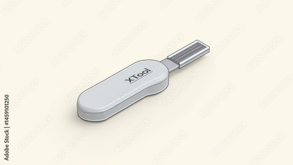 Poster xtool. connection to future. isolated 2d isometric illustration. simple usb drive plugged into usb s