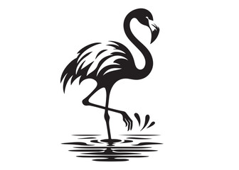 Vector flamingo logo silhouette vector, silhouette of flamingo logo icon, tropical wildlife flamingo logo silhouette, simple black an white flamingo vector silhouette isolated on a white background