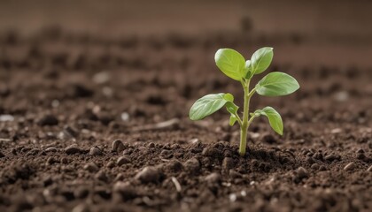 Fototapeta premium Close-up of bean seedling pushing through soil, organic, cotyledons, early growth