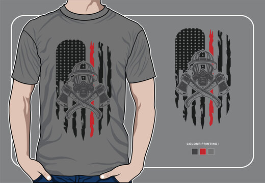 Firefighter Thin Red Line American Flag T-shirt Design