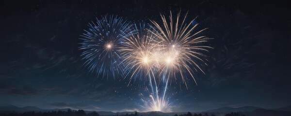 Isolated blue fireworks burst against a starry night sky , blue fireworks, firework, blue