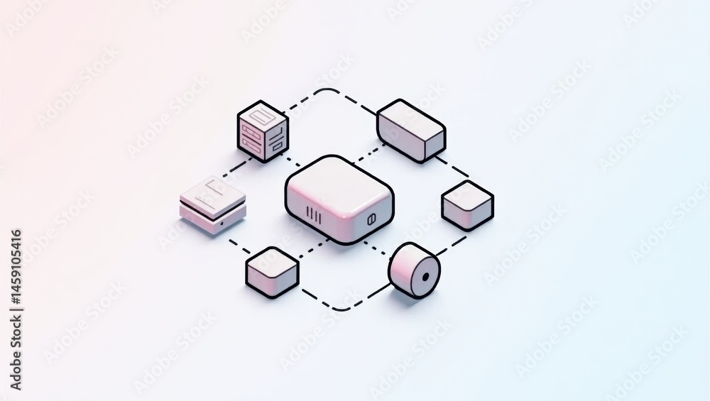 Poster youtube automation. automation of chaos. isolated 2d isometric illustration. computer keyboard is en