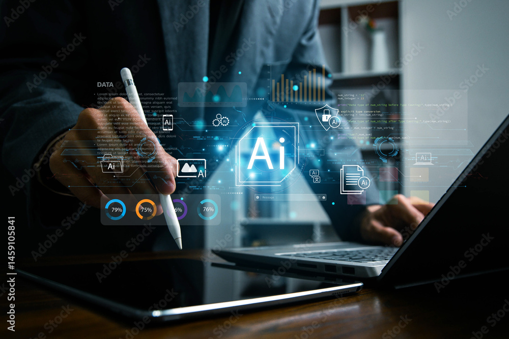 Aufkleber the concepts of artificial intelligence, artificial intelligence automation, simplified and growing 