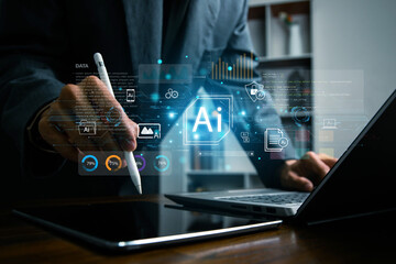 The concepts of artificial intelligence, artificial intelligence automation, simplified and growing business process automation,data analysis, research, planning, job creation, and workflow management