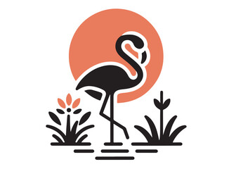 Vector flamingo logo silhouette vector, silhouette of flamingo logo icon, tropical wildlife flamingo logo silhouette, simple black an white flamingo vector silhouette isolated on a white background