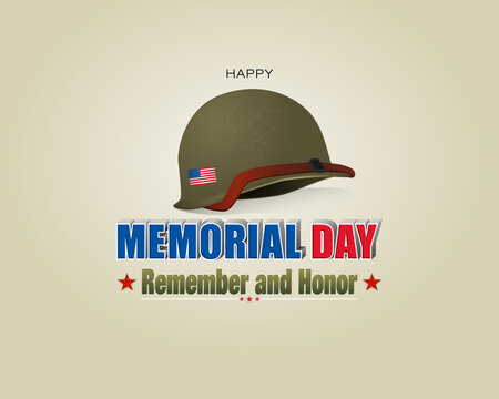 Holiday design, background with 3D texts and army helmet and national flag colors for Memorial day event celebration; Vector illustration.