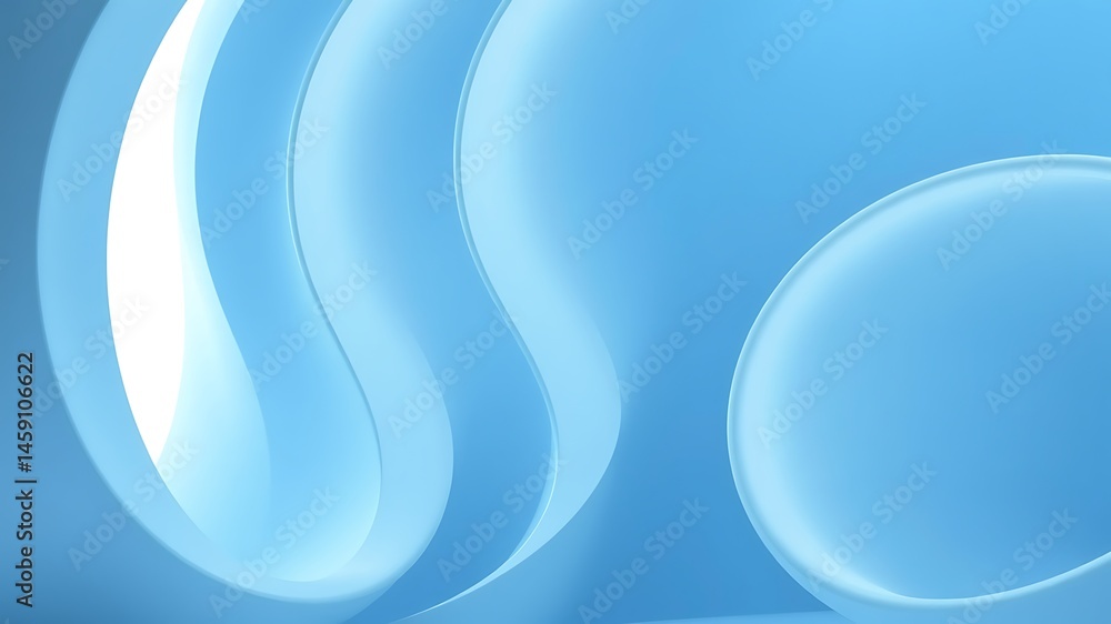 Poster abstract blue wavy shapes displaying smooth curves and soft shadows representing modern design