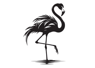 Vector flamingo logo silhouette vector, silhouette of flamingo logo icon, tropical wildlife flamingo logo silhouette, simple black an white flamingo vector silhouette isolated on a white background