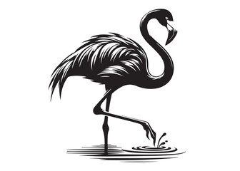 Vector flamingo logo silhouette vector, silhouette of flamingo logo icon, tropical wildlife flamingo logo silhouette, simple black an white flamingo vector silhouette isolated on a white background