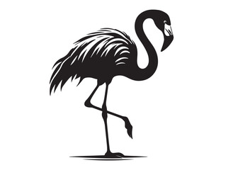 Vector flamingo logo silhouette vector, silhouette of flamingo logo icon, tropical wildlife flamingo logo silhouette, simple black an white flamingo vector silhouette isolated on a white background