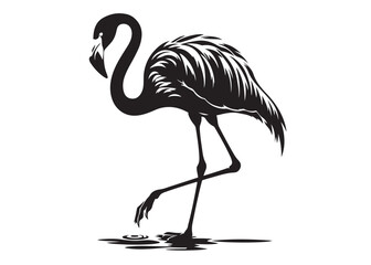 Vector flamingo logo silhouette vector, silhouette of flamingo logo icon, tropical wildlife flamingo logo silhouette, simple black an white flamingo vector silhouette isolated on a white background
