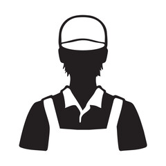 飲食店店員の男性シルエットイラスト　黒