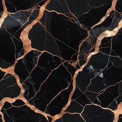Polished onyx black marble texture with glowing copper shimmer veins, high-contrast and luxurious look, seamless and highly detailed, perfect for elegant backgrounds