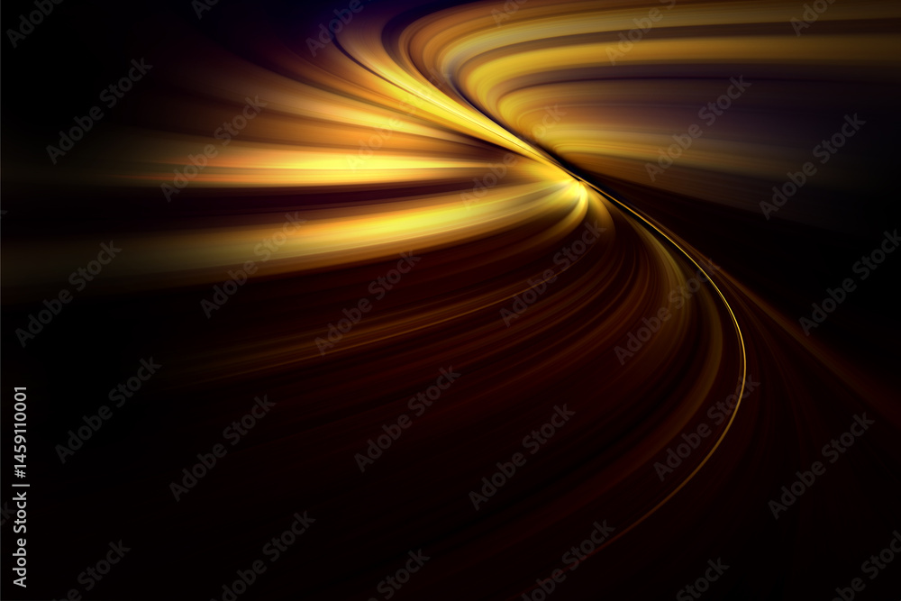 Poster modern bright abstract dynamic line wave curve soft light gradient neon brown yellow gold on black b