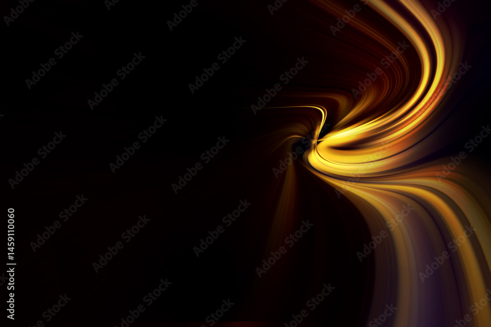 Poster modern bright abstract dynamic line wave curve soft light gradient neon brown yellow gold on black b