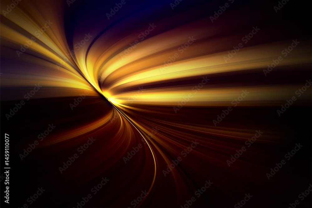 Poster modern bright abstract dynamic line wave curve soft light gradient neon brown yellow gold on black b