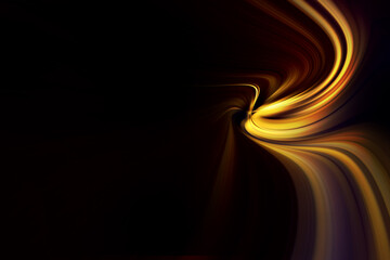 Modern bright abstract dynamic line wave curve soft light gradient neon brown yellow gold on black background design for graphics pattern web illustration technology digital backdrop wallpaper poster