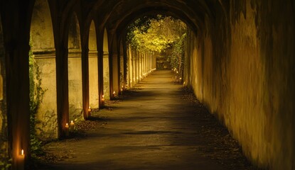 Fototapeta premium Ancient tunnel, candlelit path