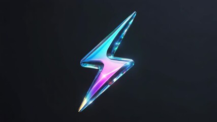 Ai glass lightning icon with holographic effect on black background - Powered by Adobe