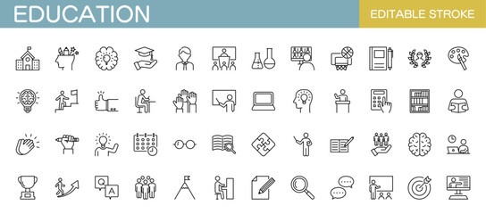 Education line icon set. Vector illustration. Editable stroke.