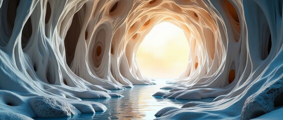 Ancient cave entrance with water passage