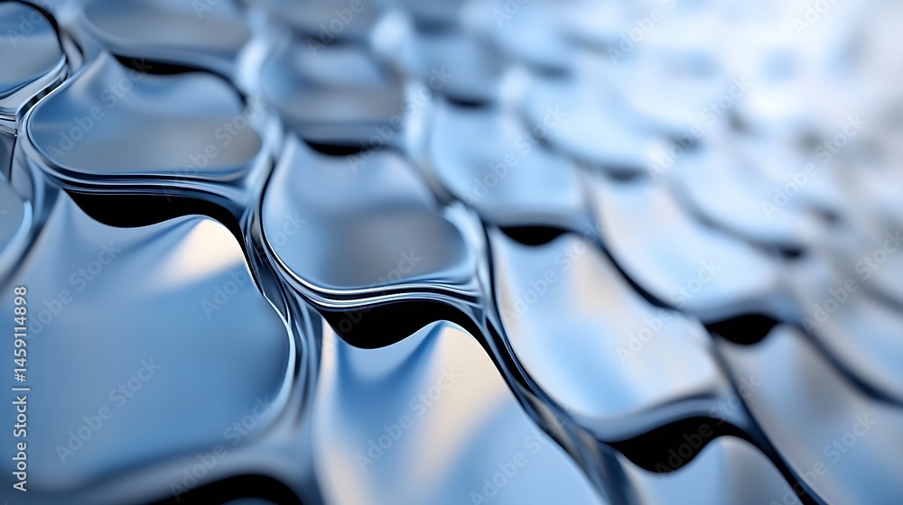 Aufkleber Abstract blue metallic surface with undulating waves and reflective sheen, creating a dynamic and modern texture ideal for backgrounds or design elements. : Generative AI