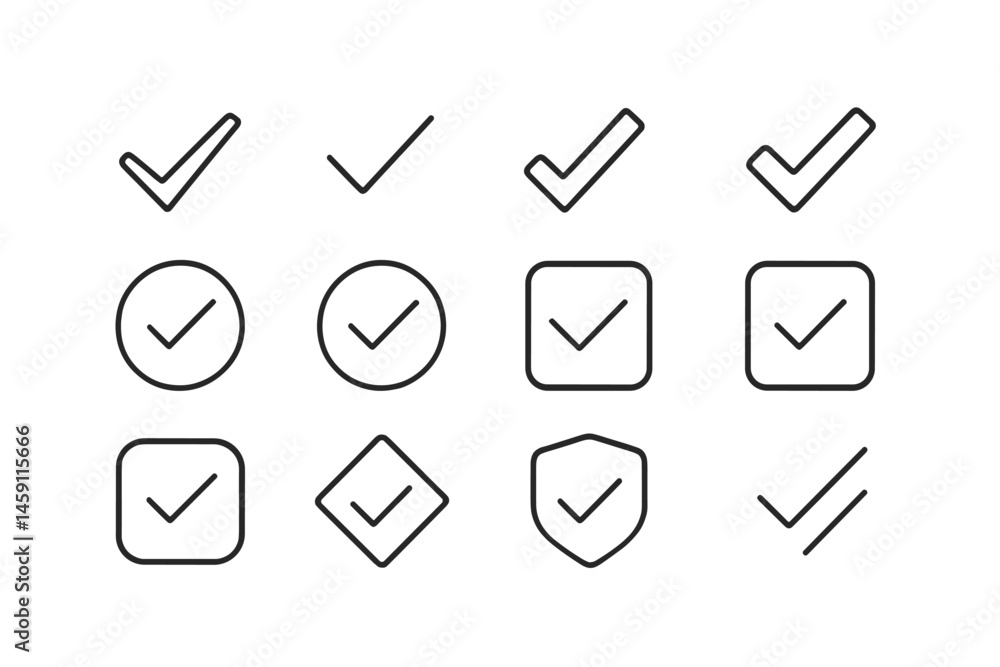 Poster diverse collection of vector checkmark icons for various design applications and user interfaces