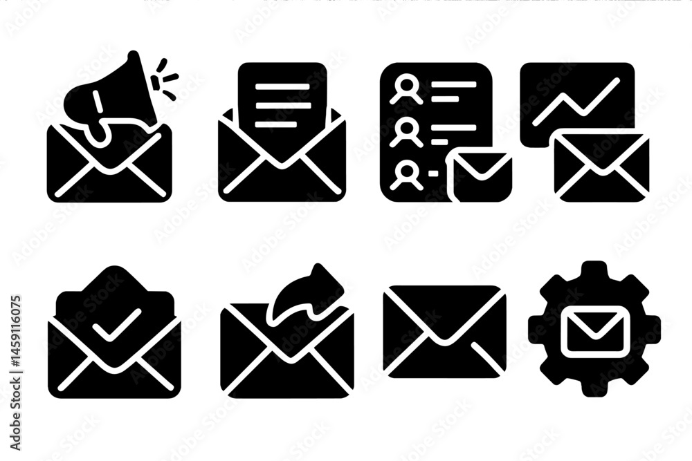 Poster vector illustration of various email-related icons representing communication and organization in di
