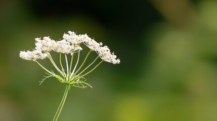 Close-up of a delicate white flower with slender stems against a blurred green background, showcasing its intricate details and natural beauty. : Generative AI