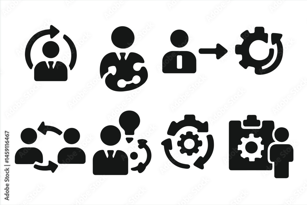 Poster vector illustration icons representing teamwork, collaboration, and process optimization in professi