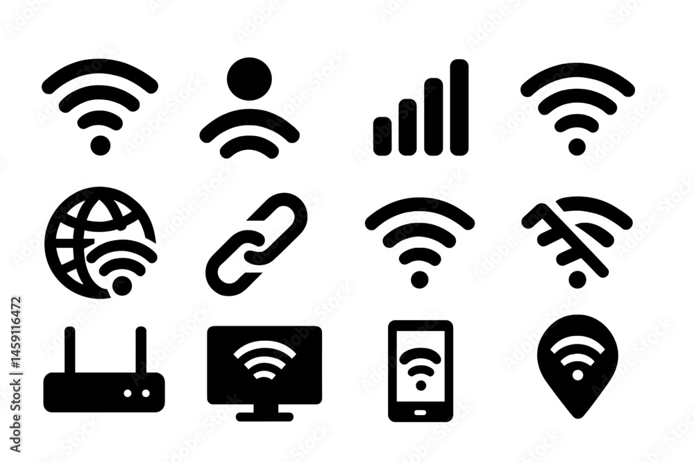 Poster vector illustration icons representing various aspects of internet connectivity and technology in a 