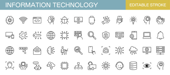 Information technology icon set. IT network, data, internet, website. Vector Illustration, editable stroke