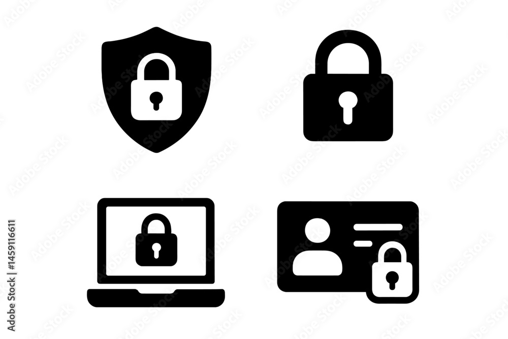 Poster lock icons representing security and protection for digital information and personal data management