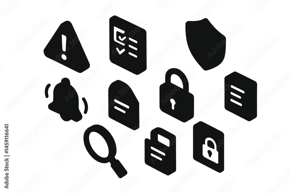 Aufkleber vector icons representing alerts, notifications, security, and tasks for digital applications in a m