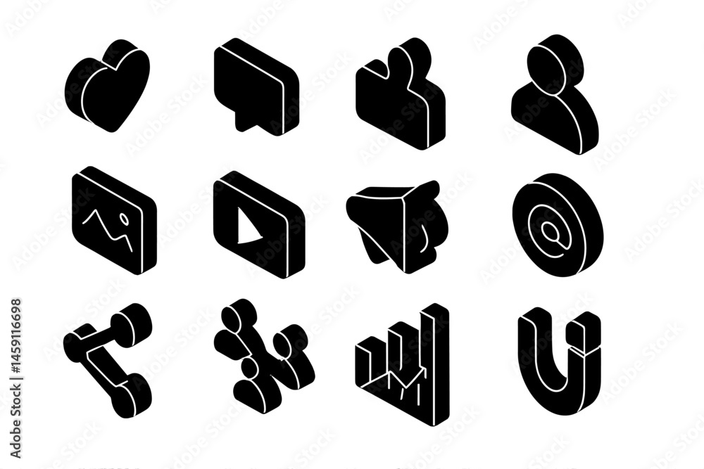 Poster vector illustration icons representing various social media and communication concepts for digital d