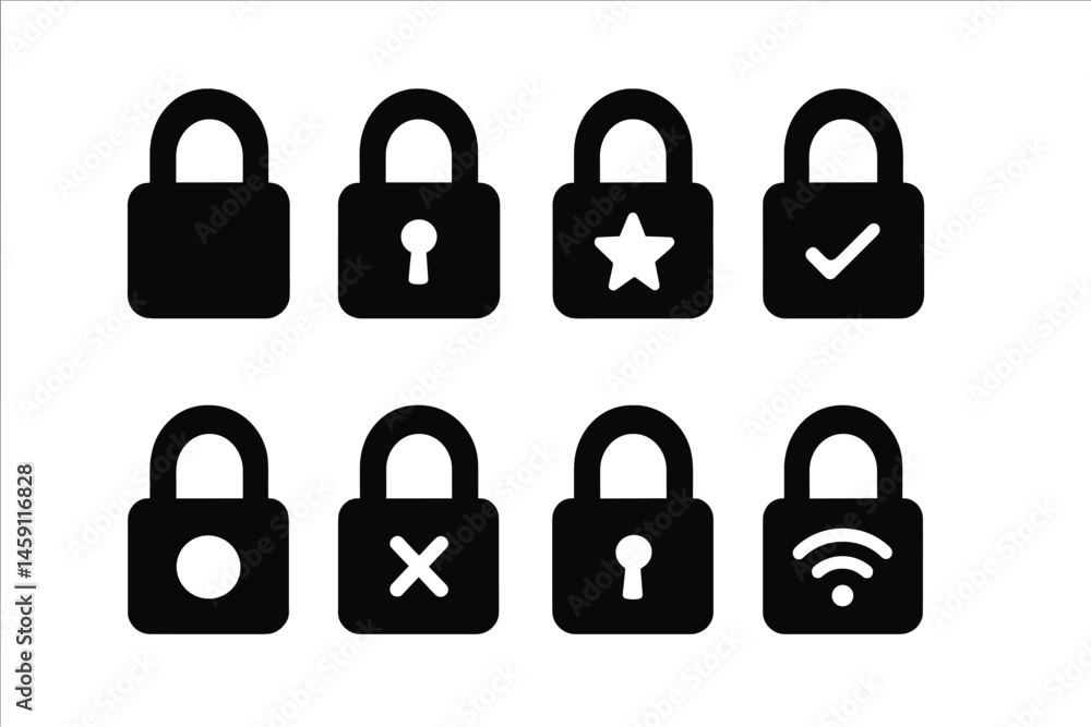 Poster creative vector illustration of various lock icons representing security, approval, and access contr