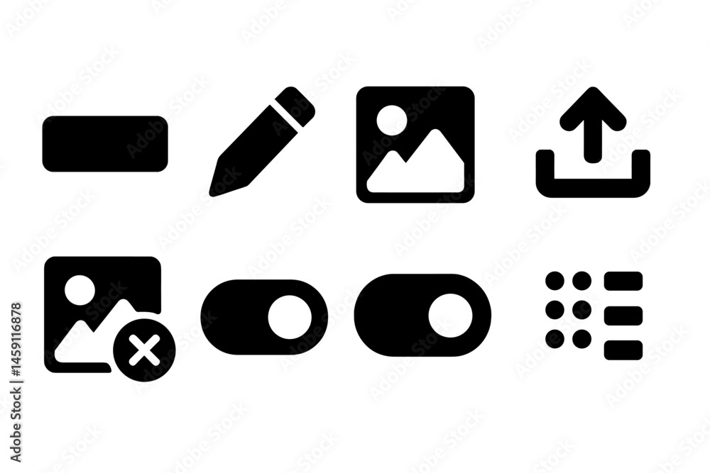 Poster vector illustration icons representing various digital functions for creative projects, including up
