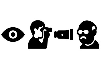 Vector illustration icon depicting an observer using binoculars to view a subject with a serious expression