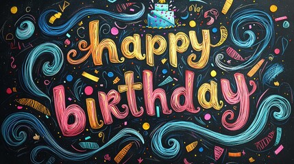 Obraz premium Happy birthday text design colorful graphic for celebrations