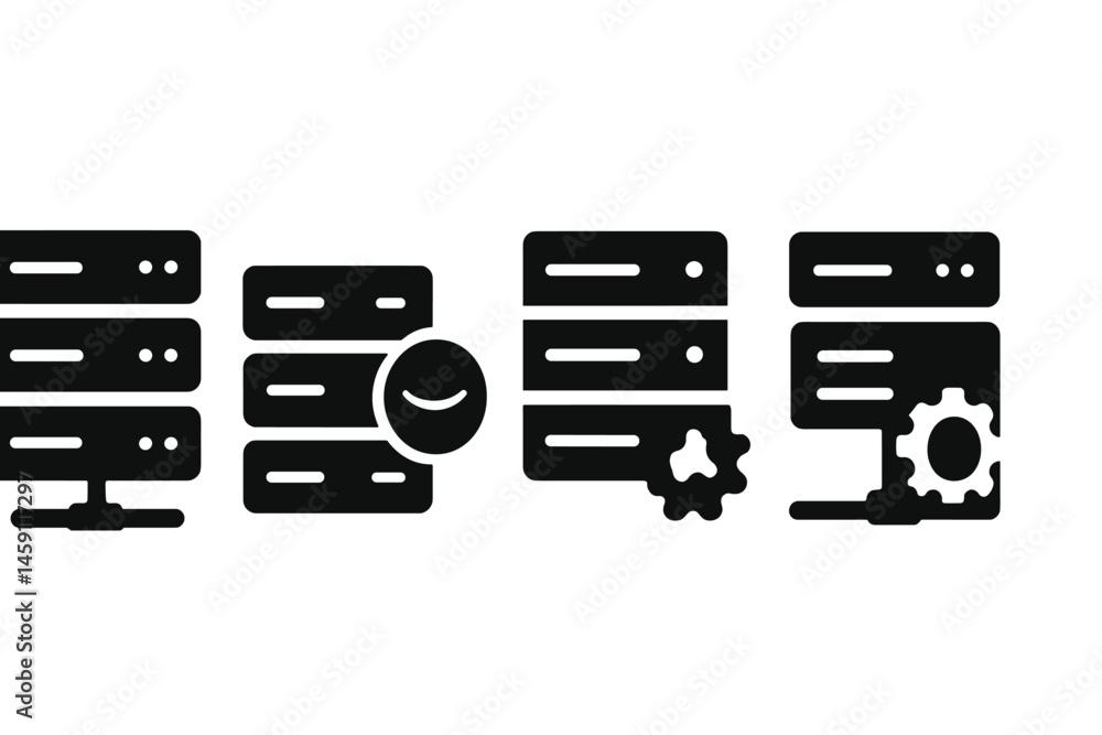 Poster vector illustration of server icons representing data management, processing, and optimization in di