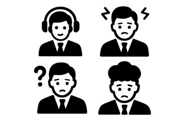 Vector illustration of four diverse icons showing different emotions of a businessman engaged in various activities