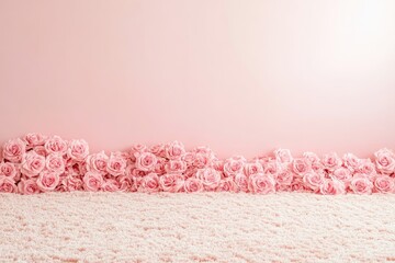Soft pink roses line a blush pink wall