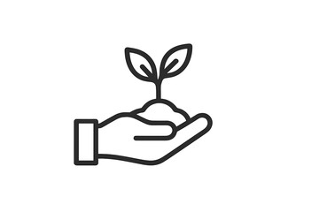 Hand holding soil and a small plant symbolizing growth and nurturing in nature