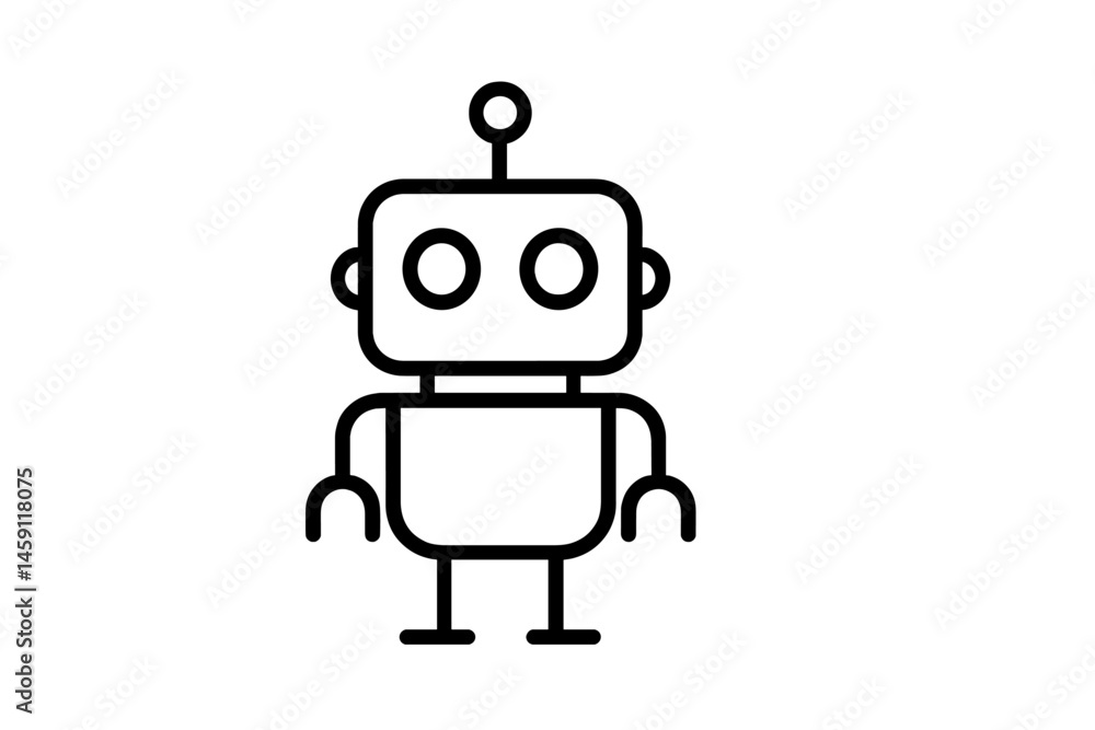 Poster creative vector illustration of a friendly robot character with simple shapes and a minimalistic des