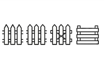 Illustration of various fence types including picket and wooden styles in a minimalist design