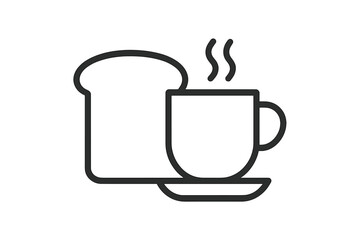 Breakfast icon featuring steaming cup and loaf of bread perfect for morning meals and cafes